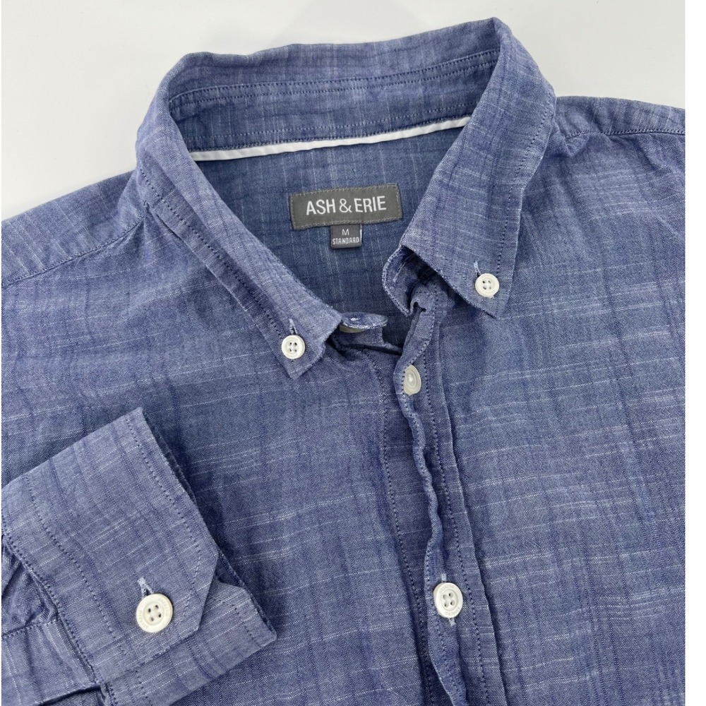Ash & Erie Button Down Shirt Mens Medium Blue Long Sleeve Textured Standard